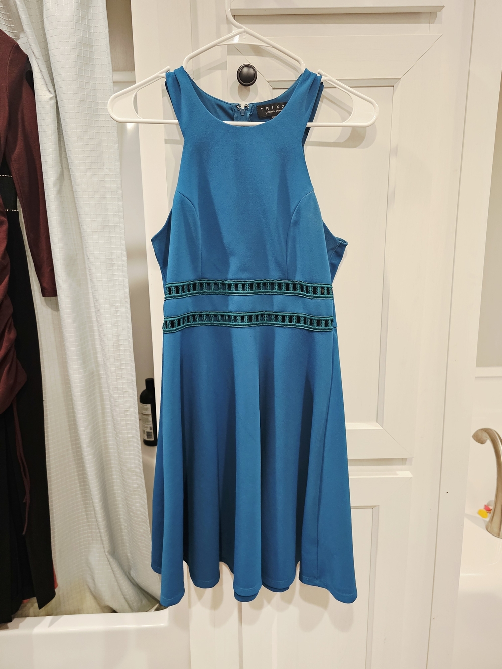 Trixxi Teal Sleeveless Dress with Decorative Waist Detail